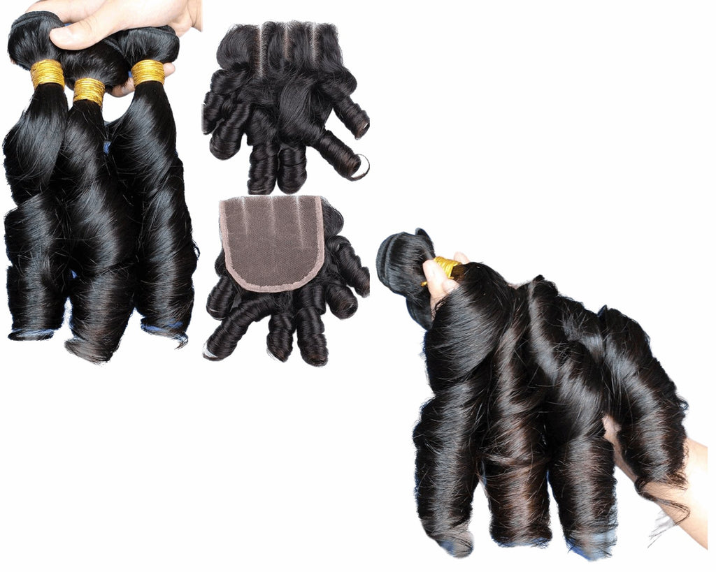 10A Grade 3/4 Romance Curl Fumi Human Hair bundles with 4x4 Closures & - Inspiren-Ezone
