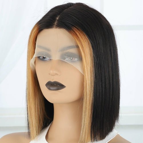13*4*1 Lace Front Highlight Short Straight Human Hair Wig, Fading To - Inspiren-Ezone