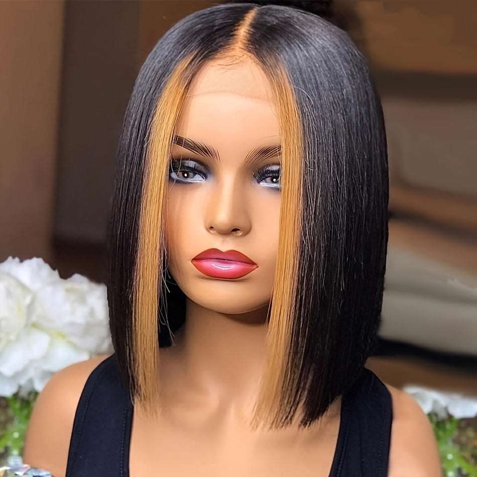 13*4*1 Lace Front Highlight Short Straight Human Hair Wig, Fading To - Inspiren-Ezone