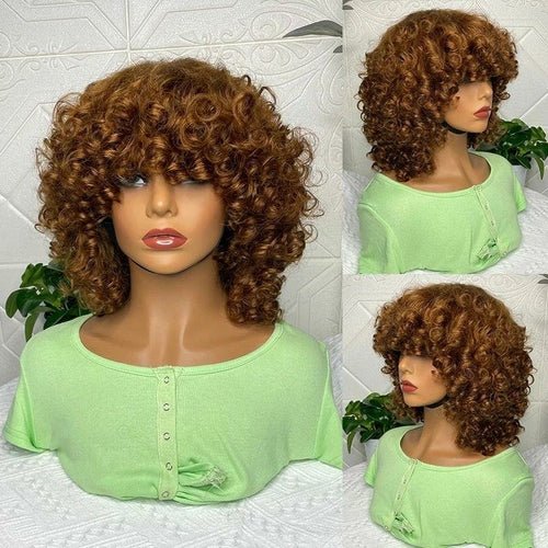 180% Density Rose Curly Short Bob Wig with Bangs Human Hair Brazilian - Inspiren-Ezone