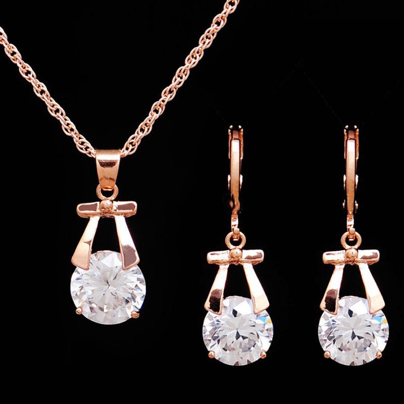 2021, Europe and America new jewelry, crystal earrings, jewelry set, Korean version of the bride necklace, gold-plated butterfly pendant - Inspiren-Ezone
