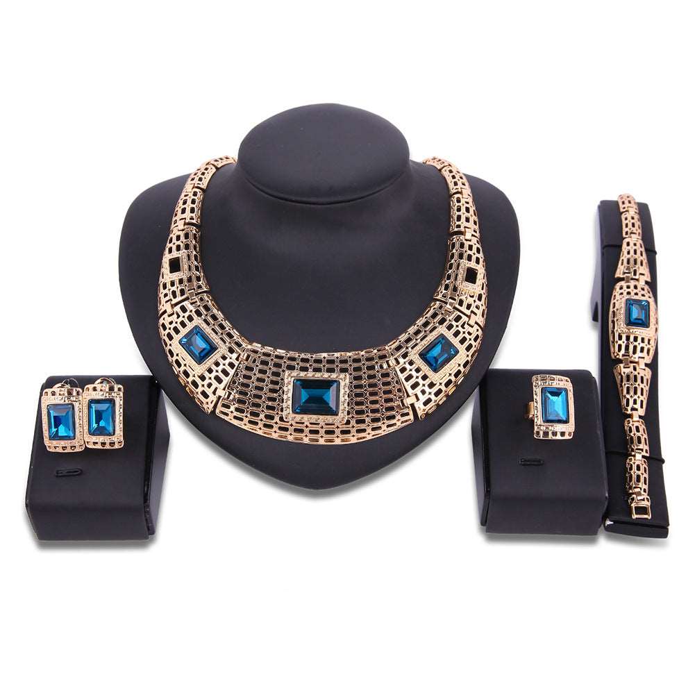 2021 new electroplating alloy gemstone jewelry set, bridal jewelry four sets - Inspiren-Ezone