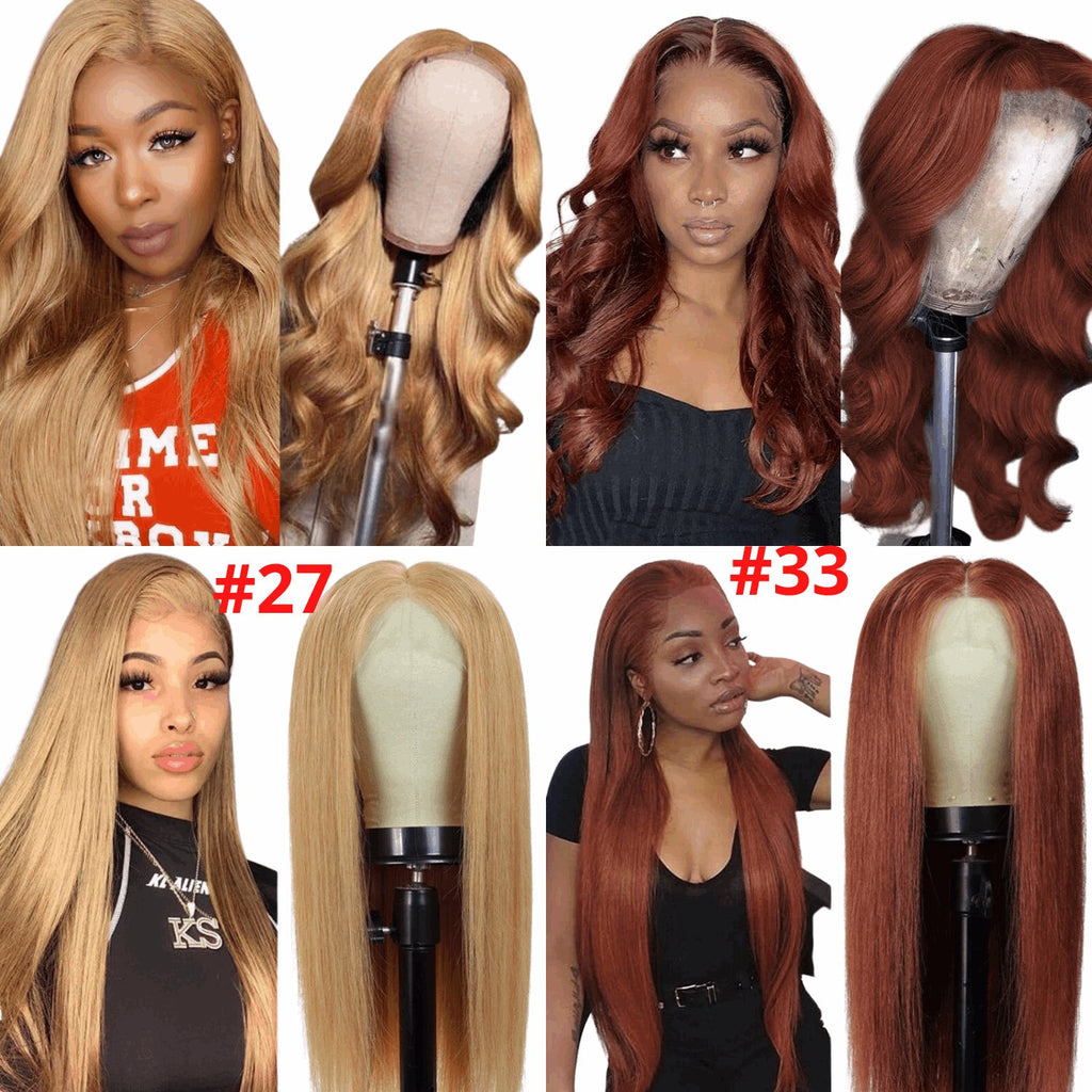 #27 Straight 13x1x4 T part Lace 4x4 Closure wigs Body Wave #33 Transpa - Inspiren-Ezone