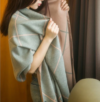 Autumn and Winter Shawl female Korean long thickened plaid scarf and double all-match ladies scarf - Inspiren-Ezone