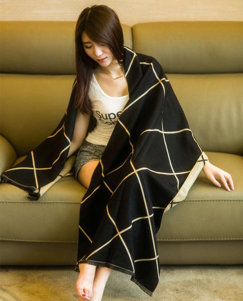 Autumn and Winter Shawl female Korean long thickened plaid scarf and double all-match ladies scarf - Inspiren-Ezone