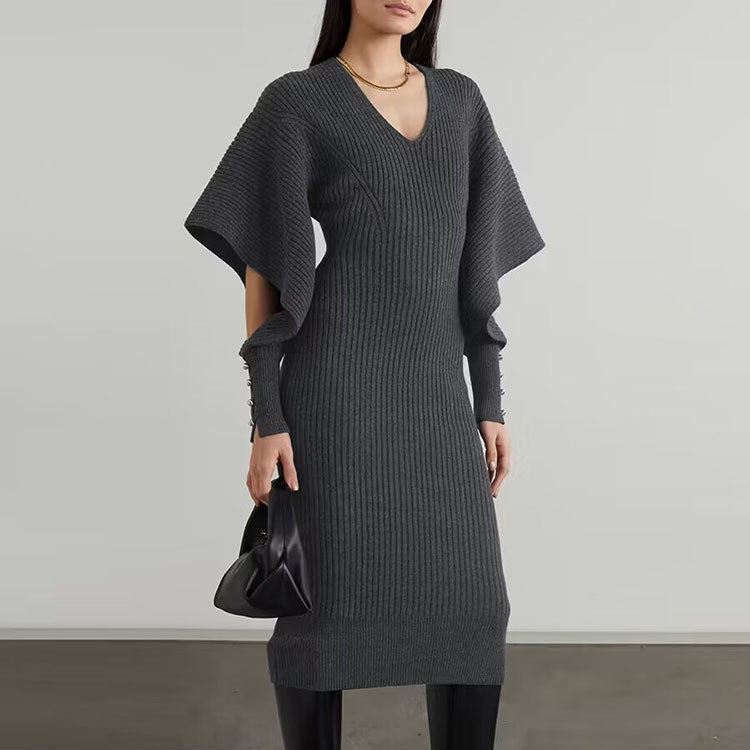 Autumn And Winter Urban Wind Casual Dolman Sleeve Wool Dress - Inspiren-Ezone