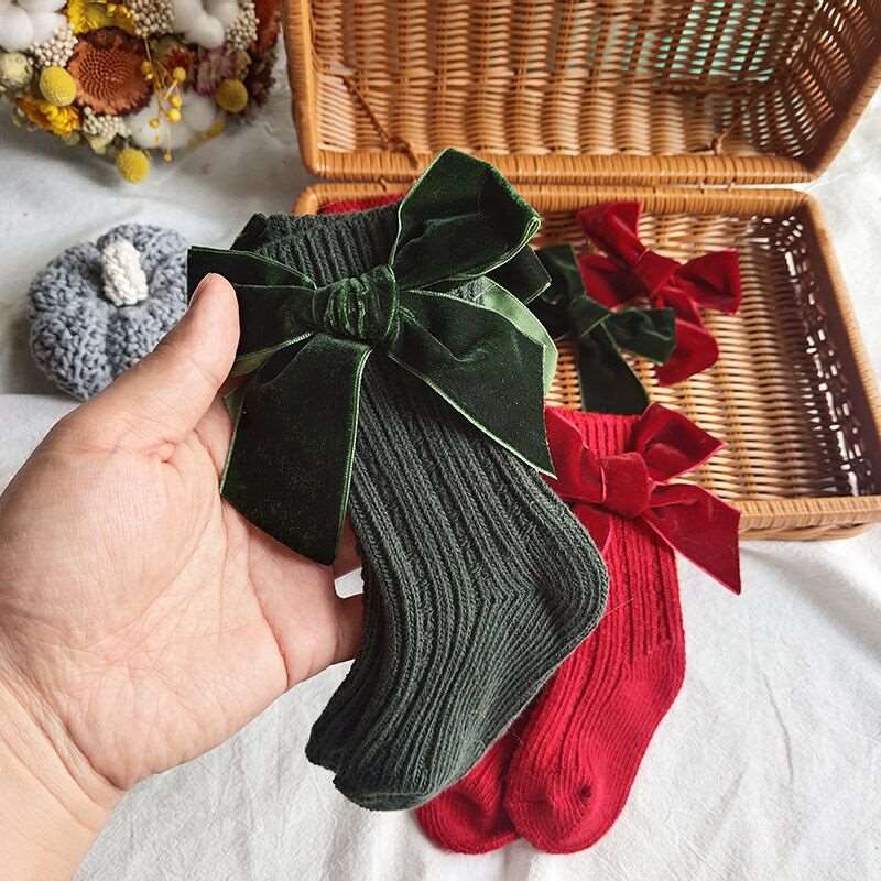 Baby Bowknot Woolen Pure Color Tube Socks - Inspiren-Ezone