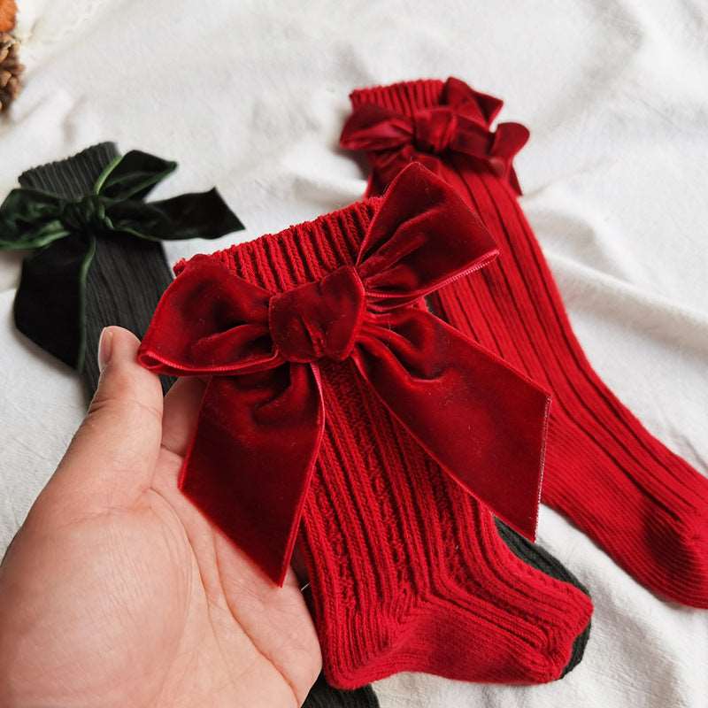 Baby Bowknot Woolen Pure Color Tube Socks - Inspiren-Ezone