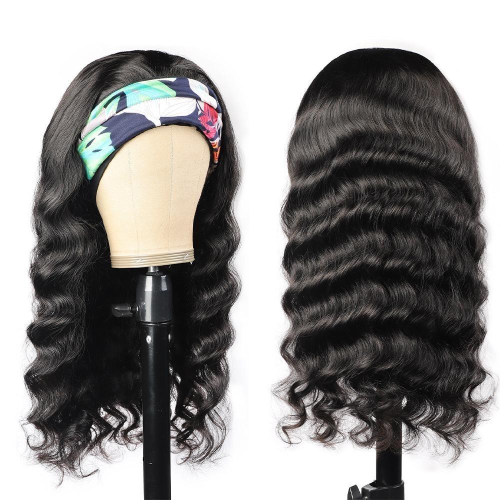 BeuMax Headband Loose wave Scarf Human Hair Wigs - Inspiren-Ezone