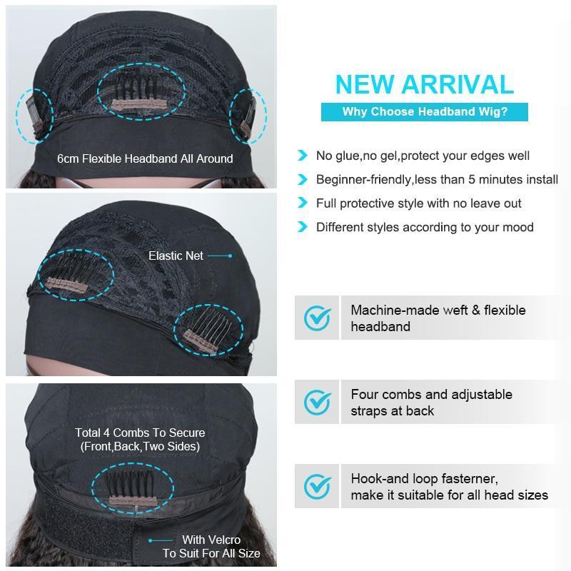 BeuMax Headband Natural Wave Scarf Human Hair Wigs - Inspiren-Ezone