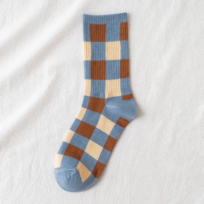 Blue British Check Stripe Women's Cotton Socks - Inspiren-Ezone