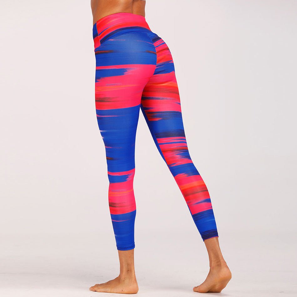 Blue&Red Digital Print yoga pants High waist Contrast color athletic leggings big booty sexy yoga legging running tight - Inspiren-Ezone