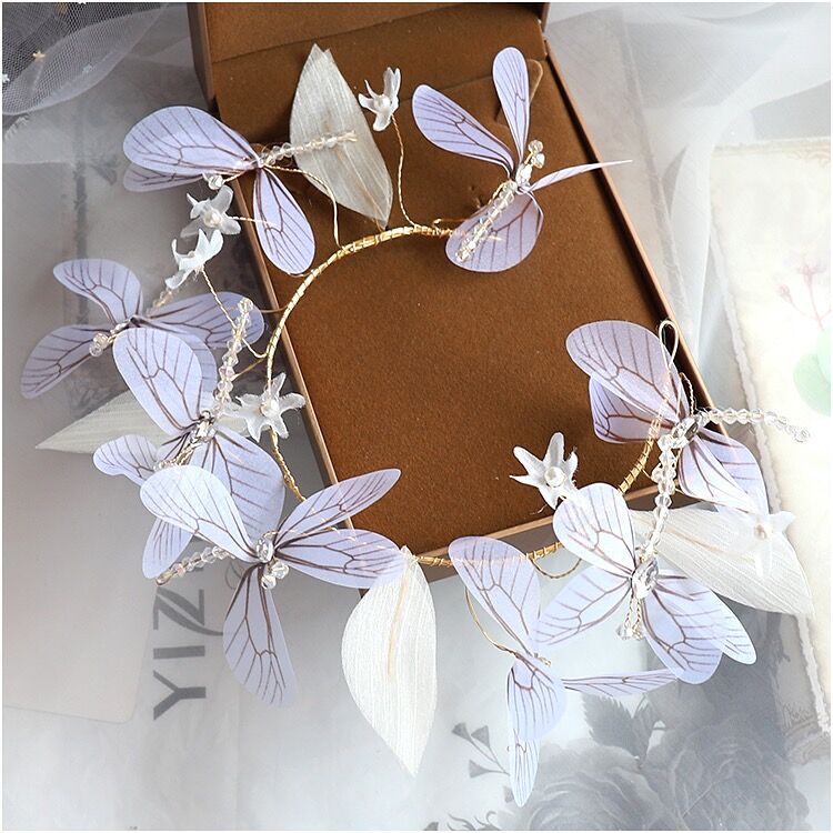 Bridal Headdress Head Flower Wings Super Fairy Hair Band Earrings Hair Accessory Set - Inspiren-Ezone