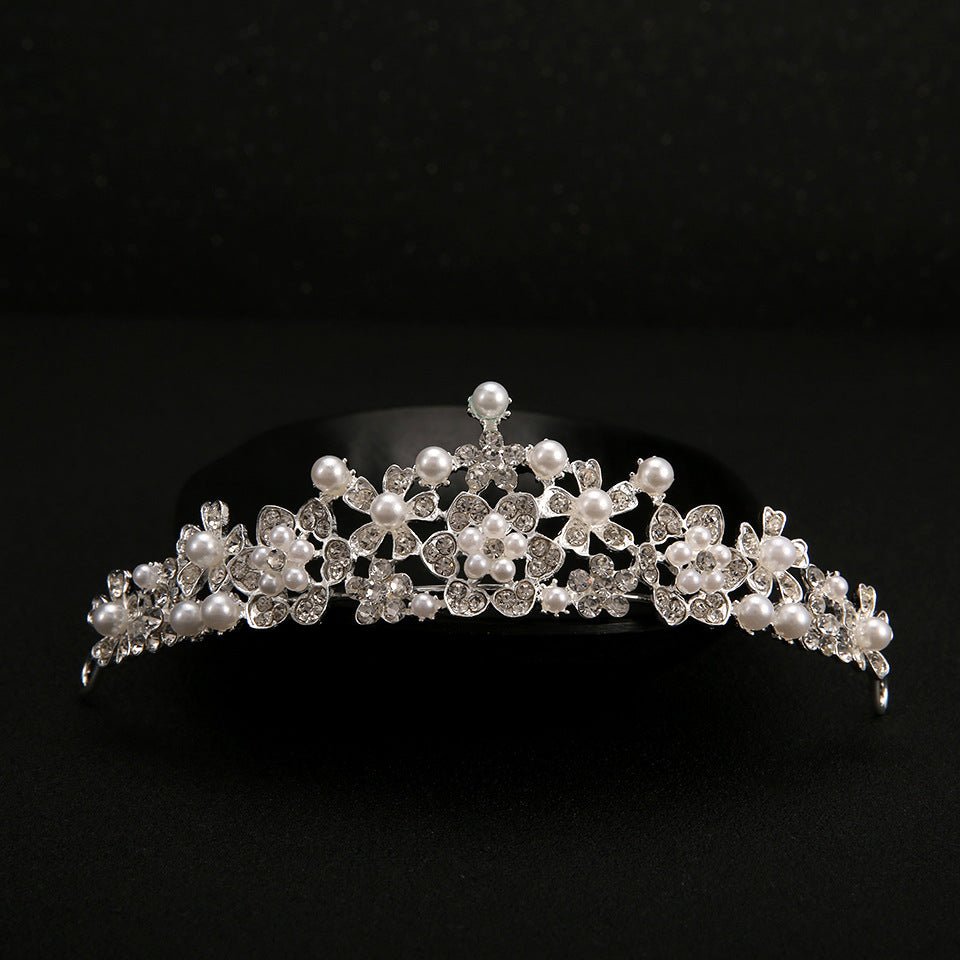 Bridal headdress, three sets of crystal flower necklace, diamond earrings, European and American Wind crown, wedding jewelry - Inspiren-Ezone