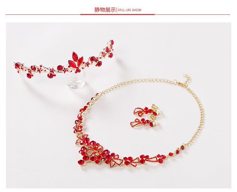 Bridal jewelry, red necklace, earrings, three sets of toast, clothing accessories - Inspiren-Ezone