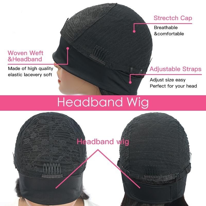 Burgundy Headband Body Wave Human Hair Wig #99J Scarf Wig No GLUE Eas - Inspiren-Ezone