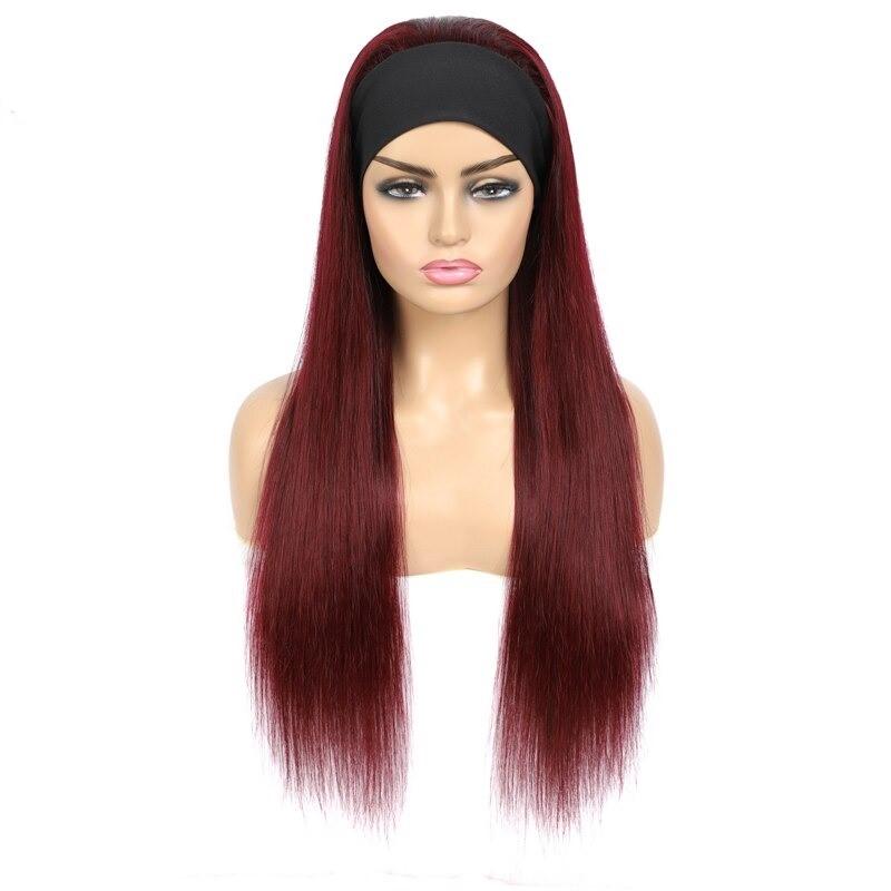 Burgundy Headband Straight Human Hair Wig #99J Scarf Wig No GLUE Easy - Inspiren-Ezone