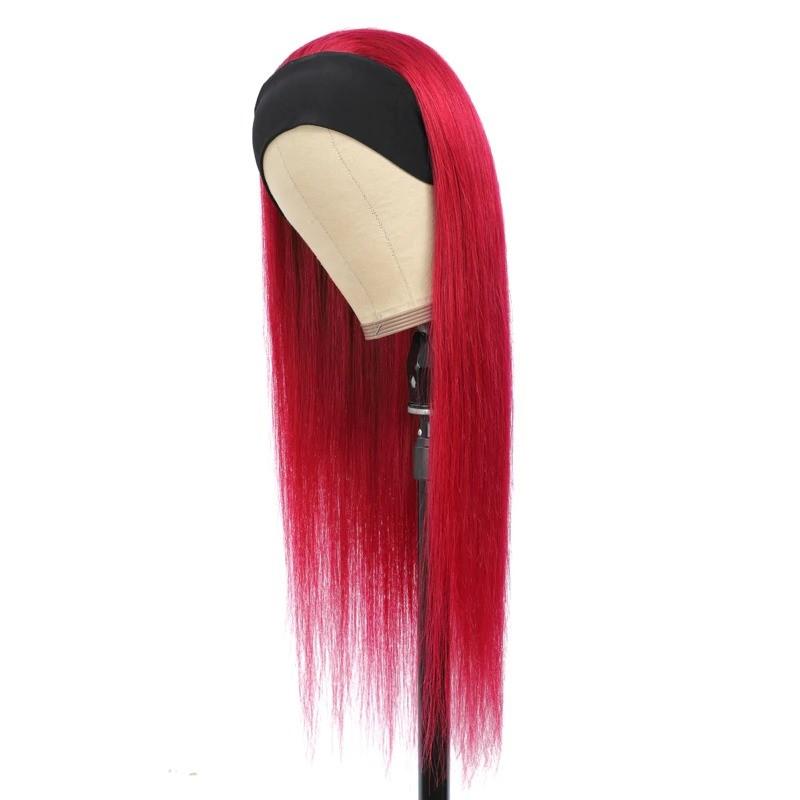 Burgundy Headband Straight Human Hair Wig #99J Scarf Wig No GLUE Easy - Inspiren-Ezone