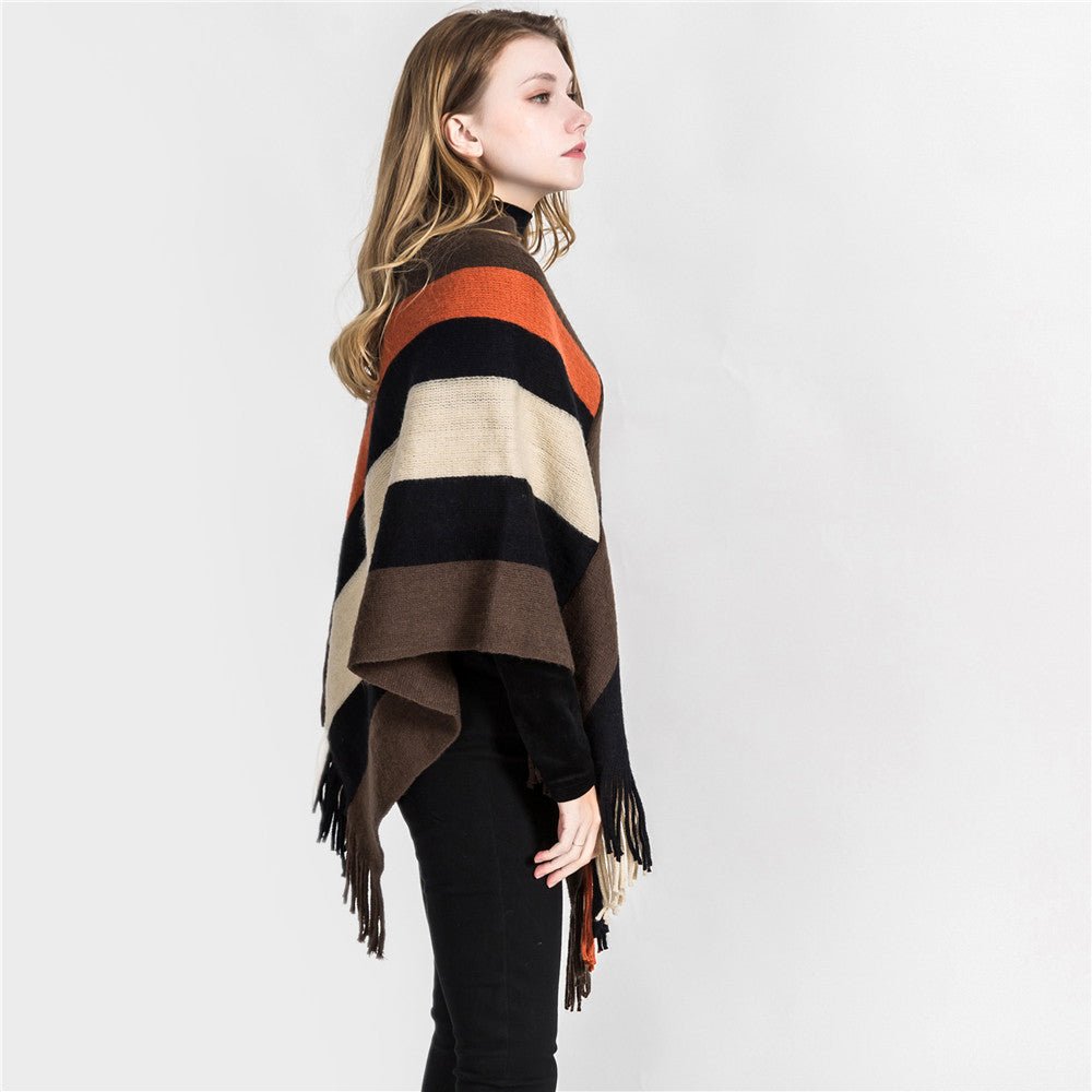 Cashmere Striped fringed head shawl - Inspiren-Ezone