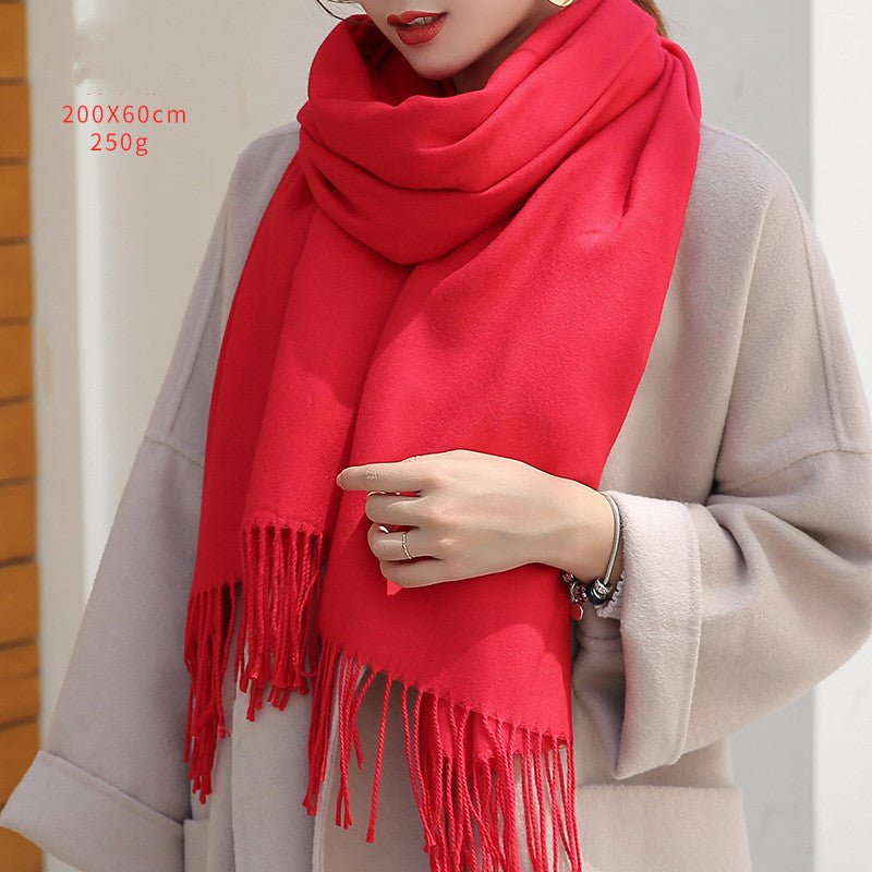 Chinese red imitation cashmere wool long scarf - Inspiren-Ezone