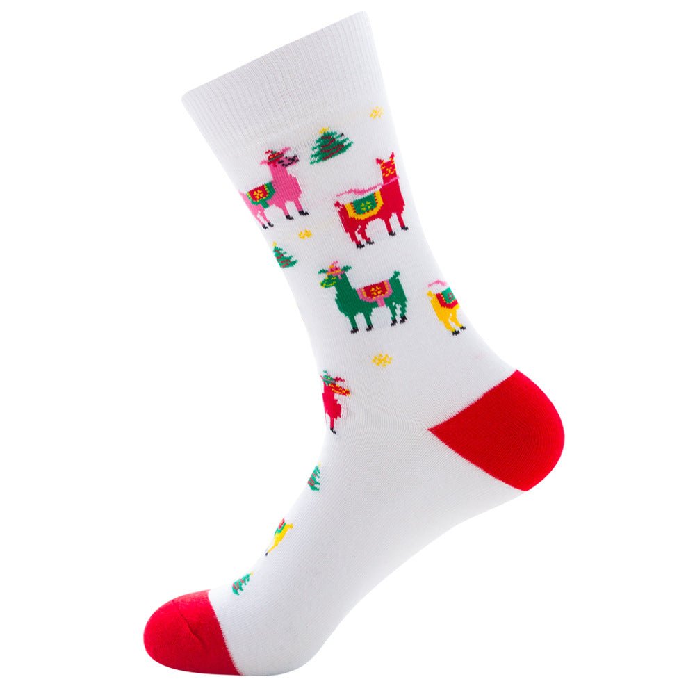Christmas Tree Snow Elk Gift Cotton Happy Socks - Inspiren-Ezone