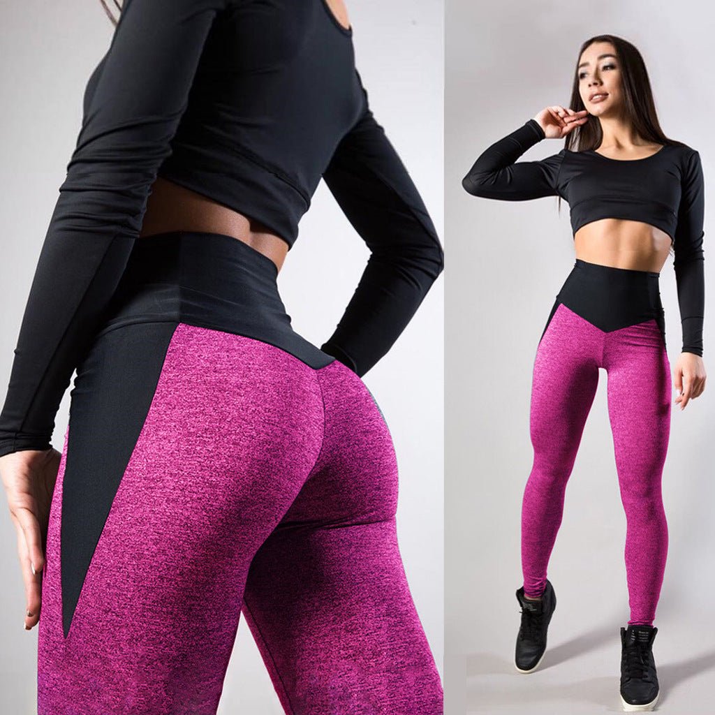 Contrasting Color Stitching Hip-Lifting Slim-Fitting Sports Running FitnessYoga Leggings - Inspiren-Ezone