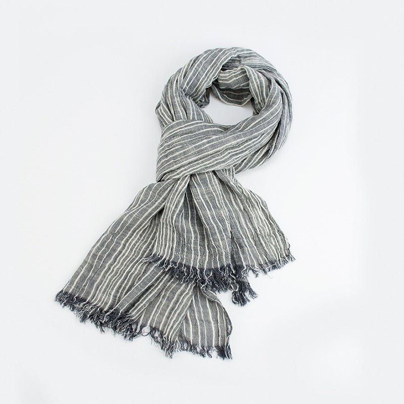 Cotton And Linen Scarf Japanese Literary Style Striped Fringed Drape - Inspiren-Ezone