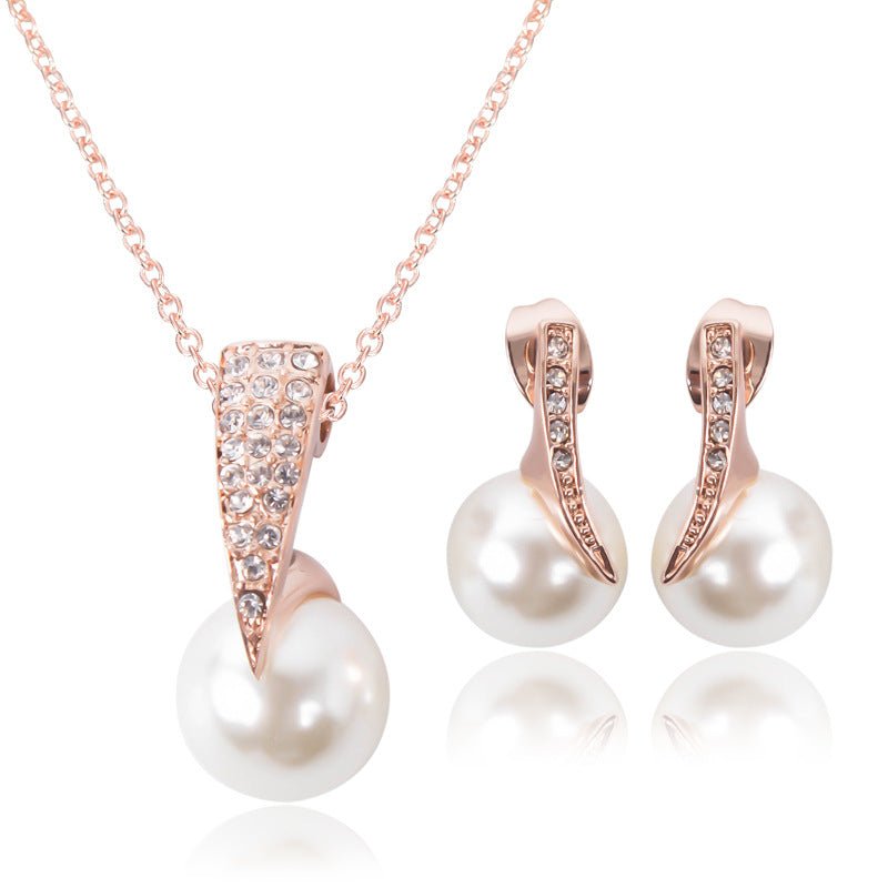Creative Bridal Pearl Necklace Earrings Jewelry Set - Inspiren-Ezone