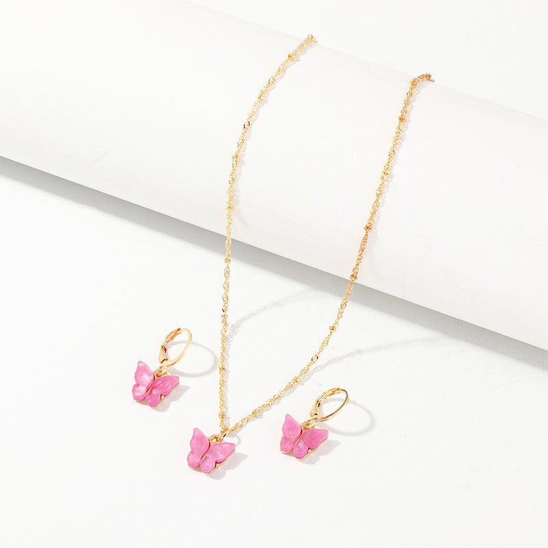 Creative Fashion Resin Butterfly Necklace And Earring Set - Inspiren-Ezone
