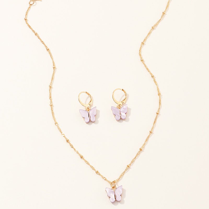 Creative Fashion Resin Butterfly Necklace And Earring Set - Inspiren-Ezone