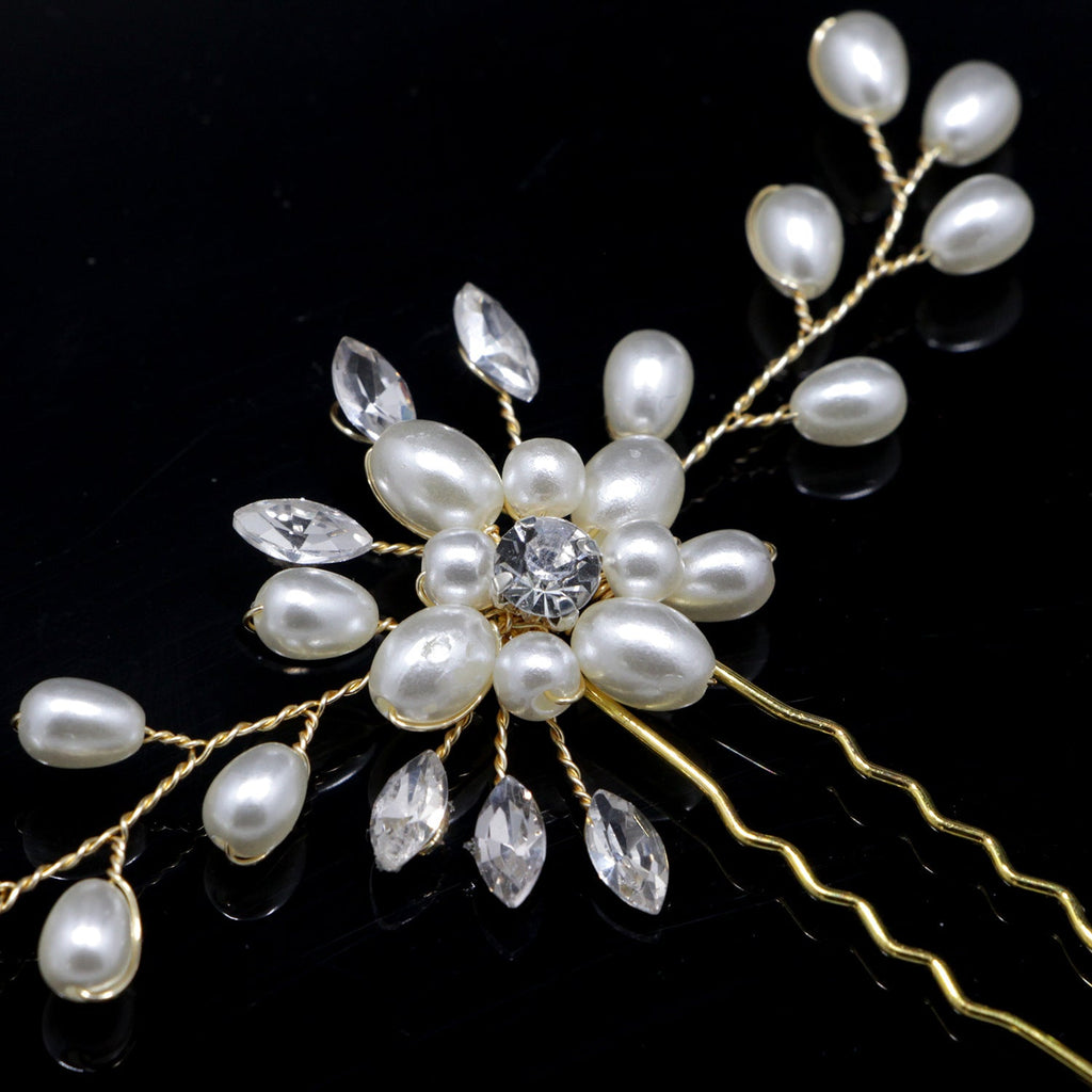 Ebay cross-border supply Korean bride handmade pearl crystal Clip Wedding headdress hairpin pin U - Inspiren-Ezone