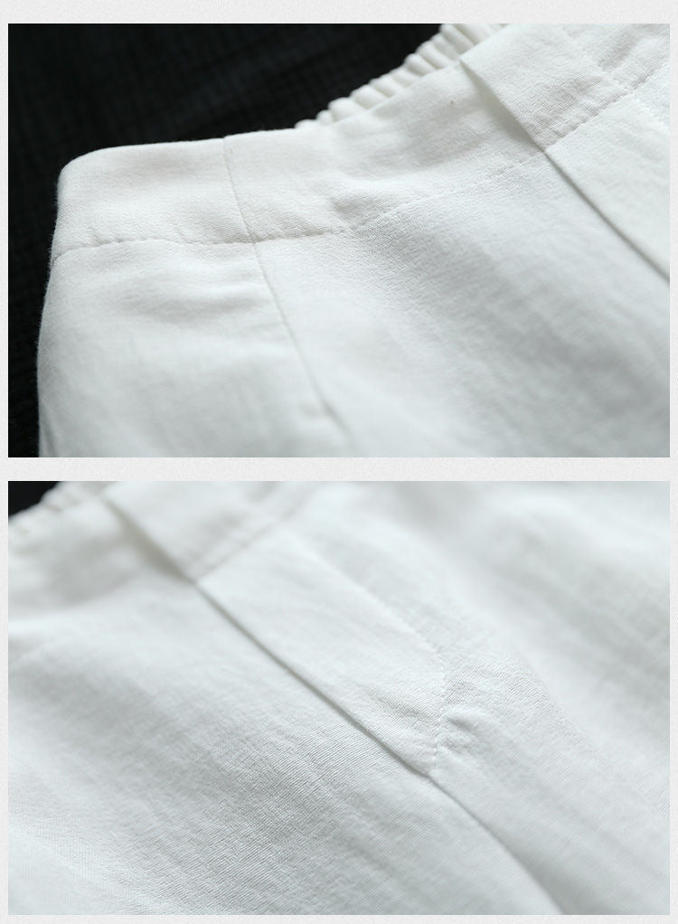 Elastic Waist Cotton And Linen Cropped Wide-leg Pants - Inspiren-Ezone