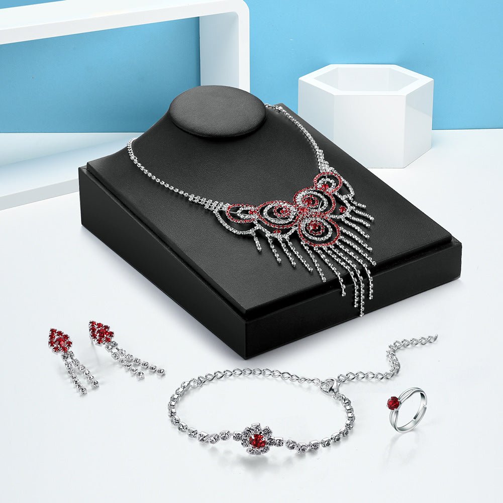 Europe and America high-end necklace, earring, bracelet, ring set, bridal jewelry four sets - Inspiren-Ezone