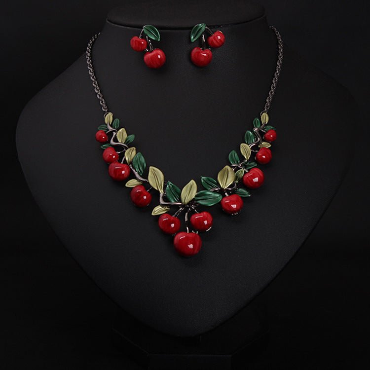 Europe and the United States big jewelry, cherry necklace, earrings set, women fashion evening dress, bride temperament accessories DD - Inspiren-Ezone