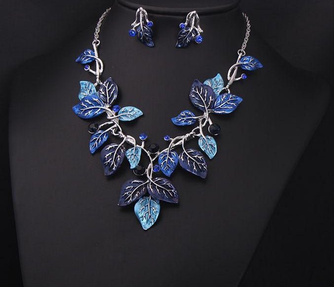 Europe and the United States big jewelry sets, color leaves, short clavicle necklace, bridal dress, female fashion accessories - Inspiren-Ezone