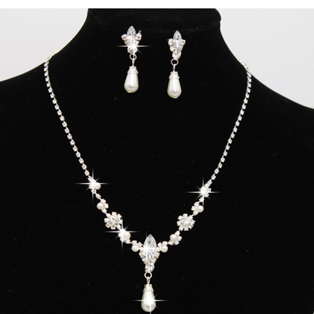 Europe And The United States Personality Dropspearl Necklace, Earrings Set Bridal Necklace 8633 - Inspiren-Ezone