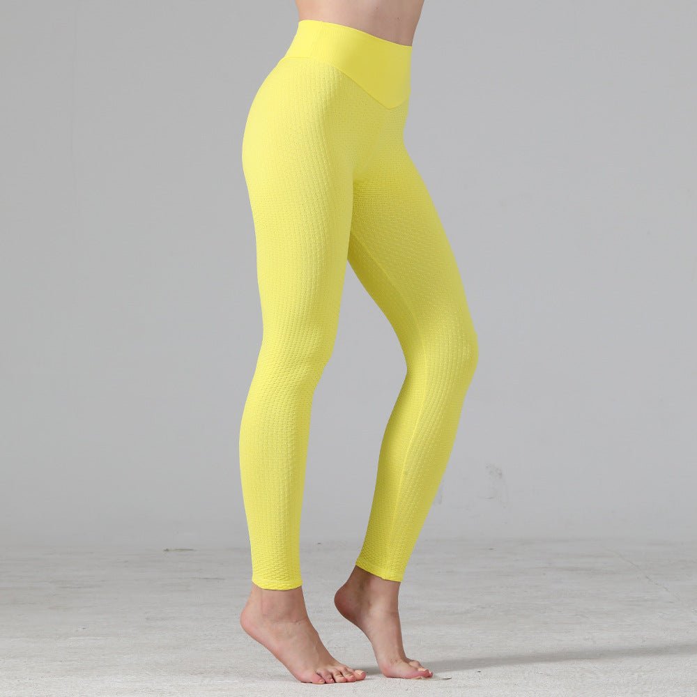European And American Seamless Peach Hip Solid Color Honeycomb Pants - Inspiren-Ezone
