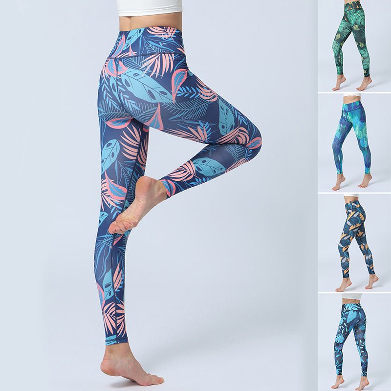 Fashion Leaves Printed Yoga Pants Women's High Waist Hip Lifting Sports Fitness Leggings - Inspiren-Ezone