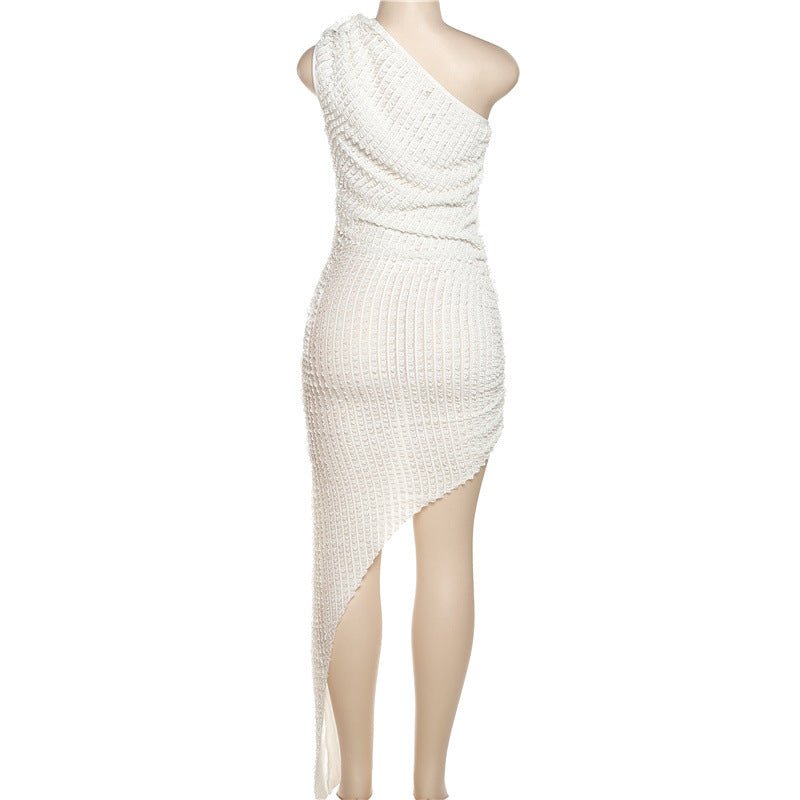 Fashion Shoulder Sleeve Irregular Hem Dress - Inspiren-Ezone