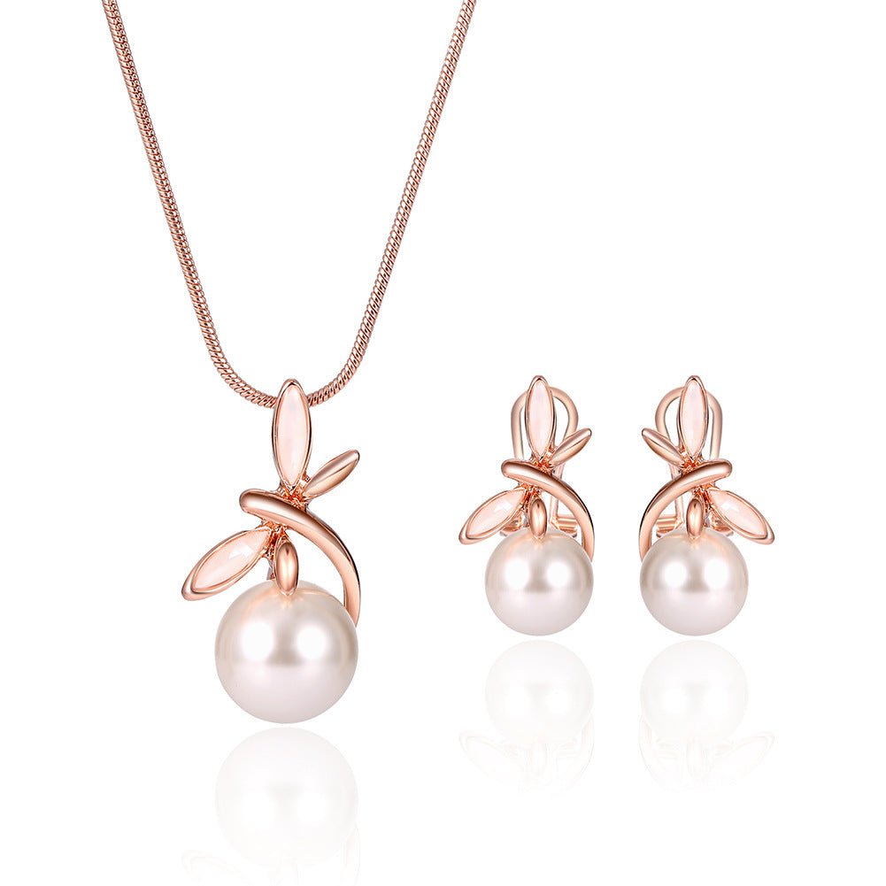 Fashionable Pearl Necklace Earrings Bridal Party Jewelry Set - Inspiren-Ezone
