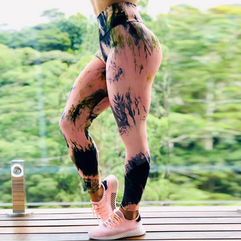 Fitness High Elastic Sports Leggings Training Abstract Ink Pattern High Waist Yoga Leggings - Inspiren-Ezone