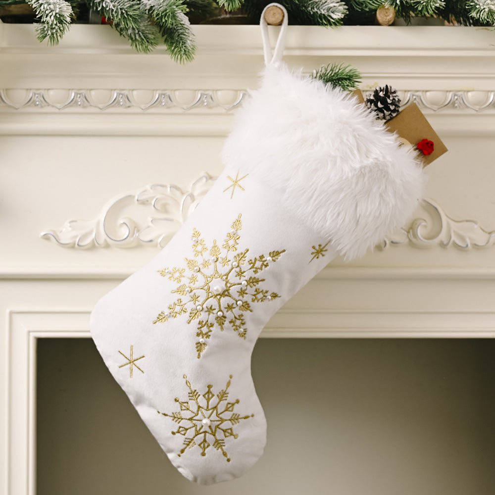 Flannel Pearl Snowflake Christmas Stocking White - Inspiren-Ezone