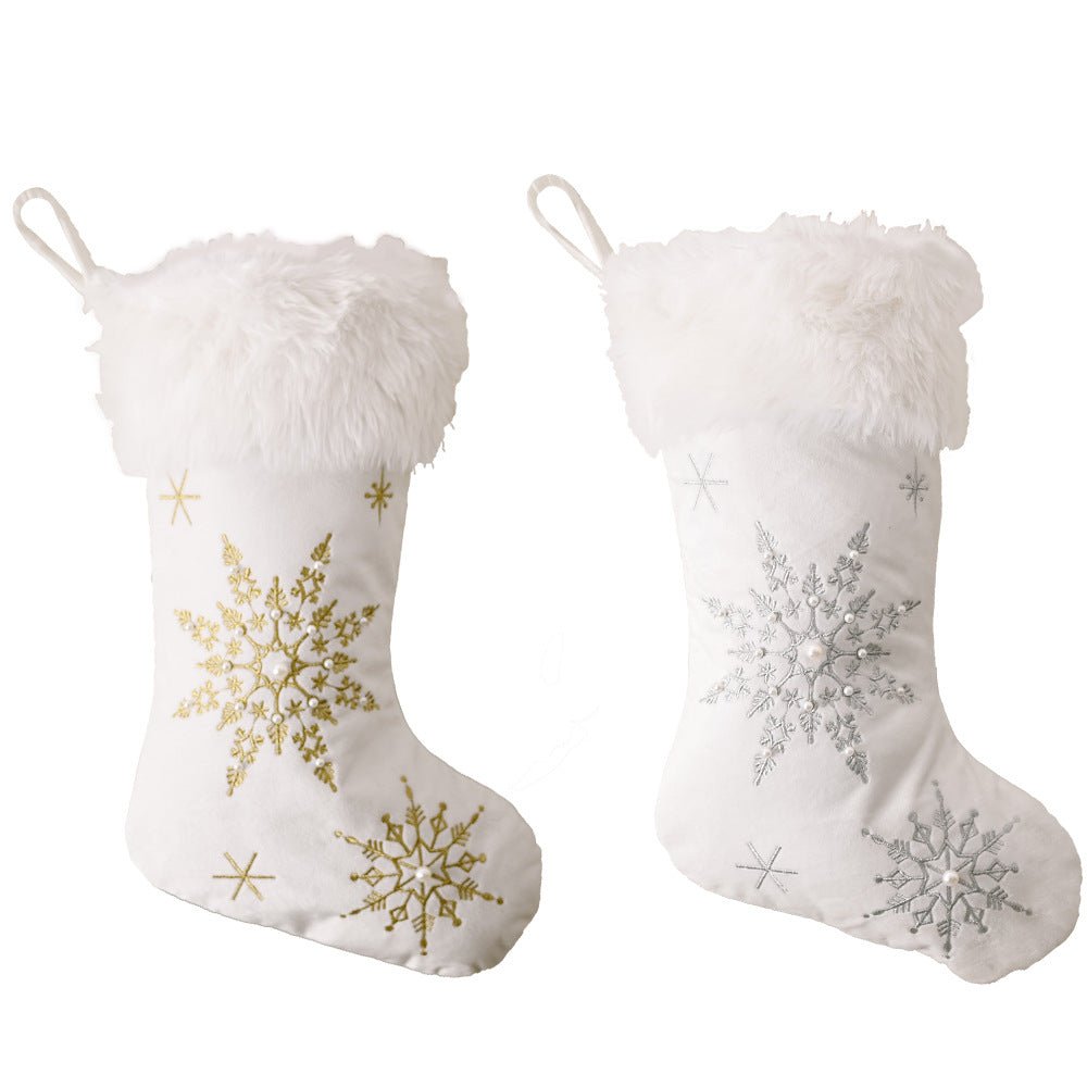 Flannel Pearl Snowflake Christmas Stocking White - Inspiren-Ezone