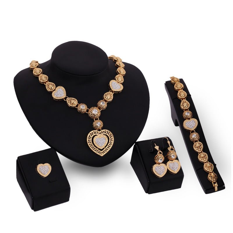 Foreign trade classic alloy jewelry four sets of exaggerated bride wedding jewelry ladies Party Jewelry Gift Set - Inspiren-Ezone