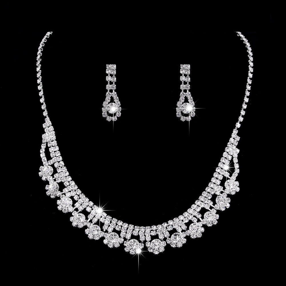 Full Rhinestone Zircon Water Drop Necklace Earrings Jewelry Set - Inspiren-Ezone