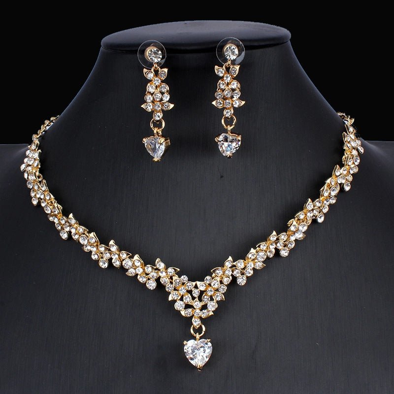 Golden Zircon Jewelry Set Bridal Necklace Earrings Wedding Two-piece Set - Inspiren-Ezone