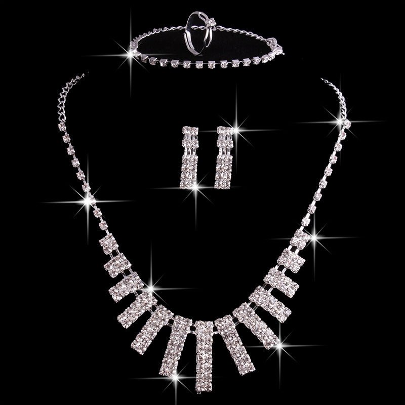 Hao Yue jewelry set, foreign trade explosion jewelry, bridal jewelry four sets, wedding match crystal jewelry set - Inspiren-Ezone