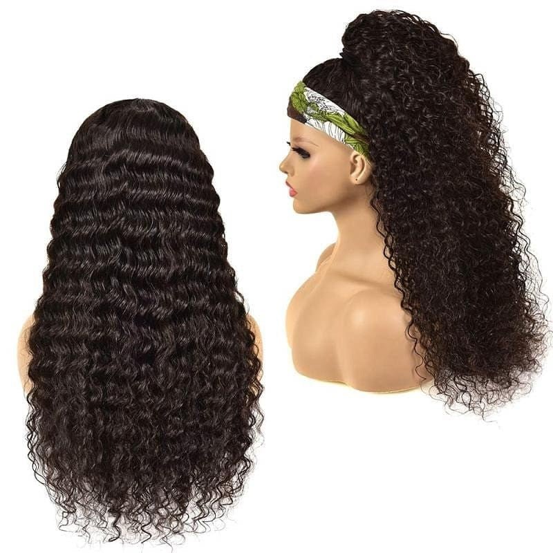 Headband Wig Deep Wave Human Hair Scarf Wig No GLUE Easy Wear - Inspiren-Ezone