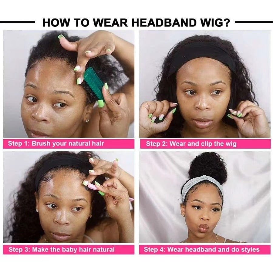 Headband Wig Deep Wave Human Hair Scarf Wig No GLUE Easy Wear - Inspiren-Ezone