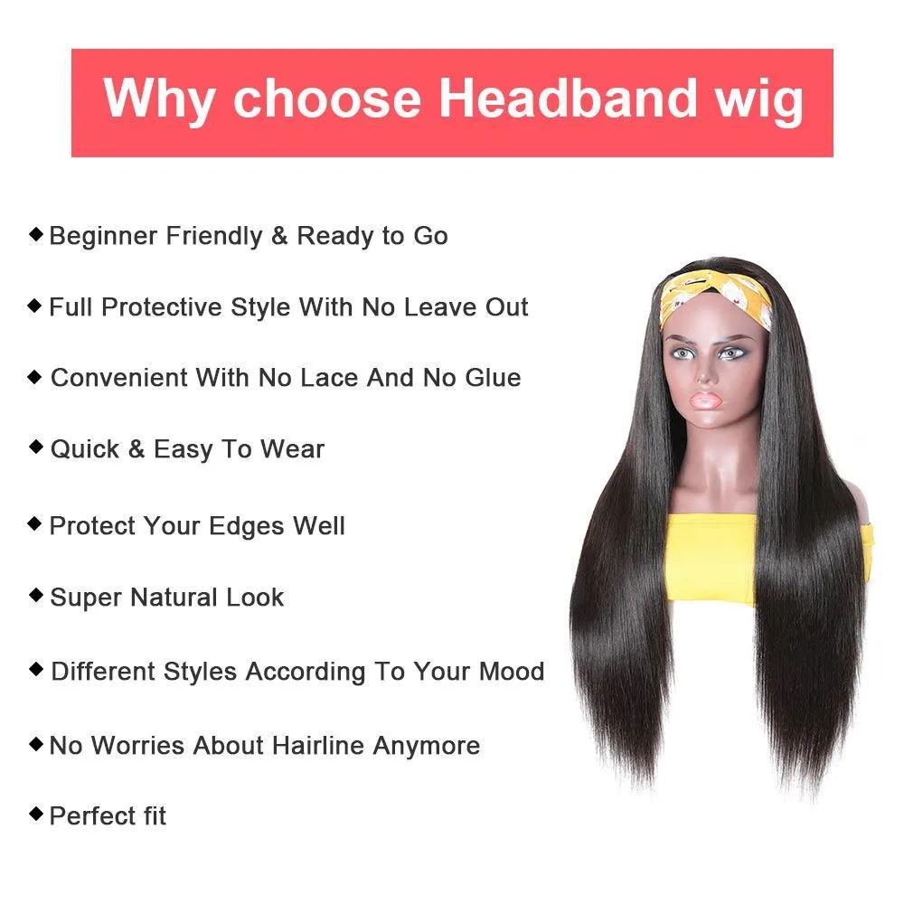 Headband Wig Straight Human Hair Scarf Wig No GLUE Easy Wear for Women - Inspiren-Ezone